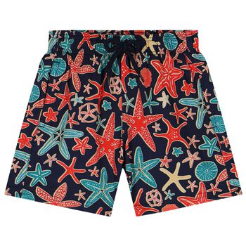 Boys Navy Blue Star Fish Swim Shorts