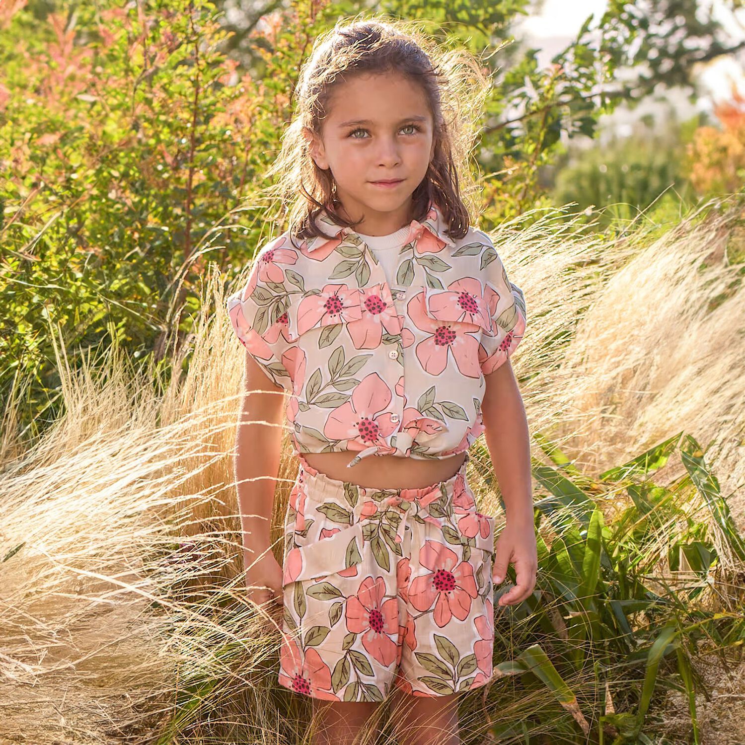Girls Pink Floral Shorts, 1, hi-res