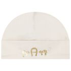 Baby Girls Ivory & Gold Logo Babygrow, Hat & Bib Gift Set, 1, hi-res