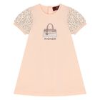 Younger Girls Pale Orange Bag Print Dress, 2, hi-res