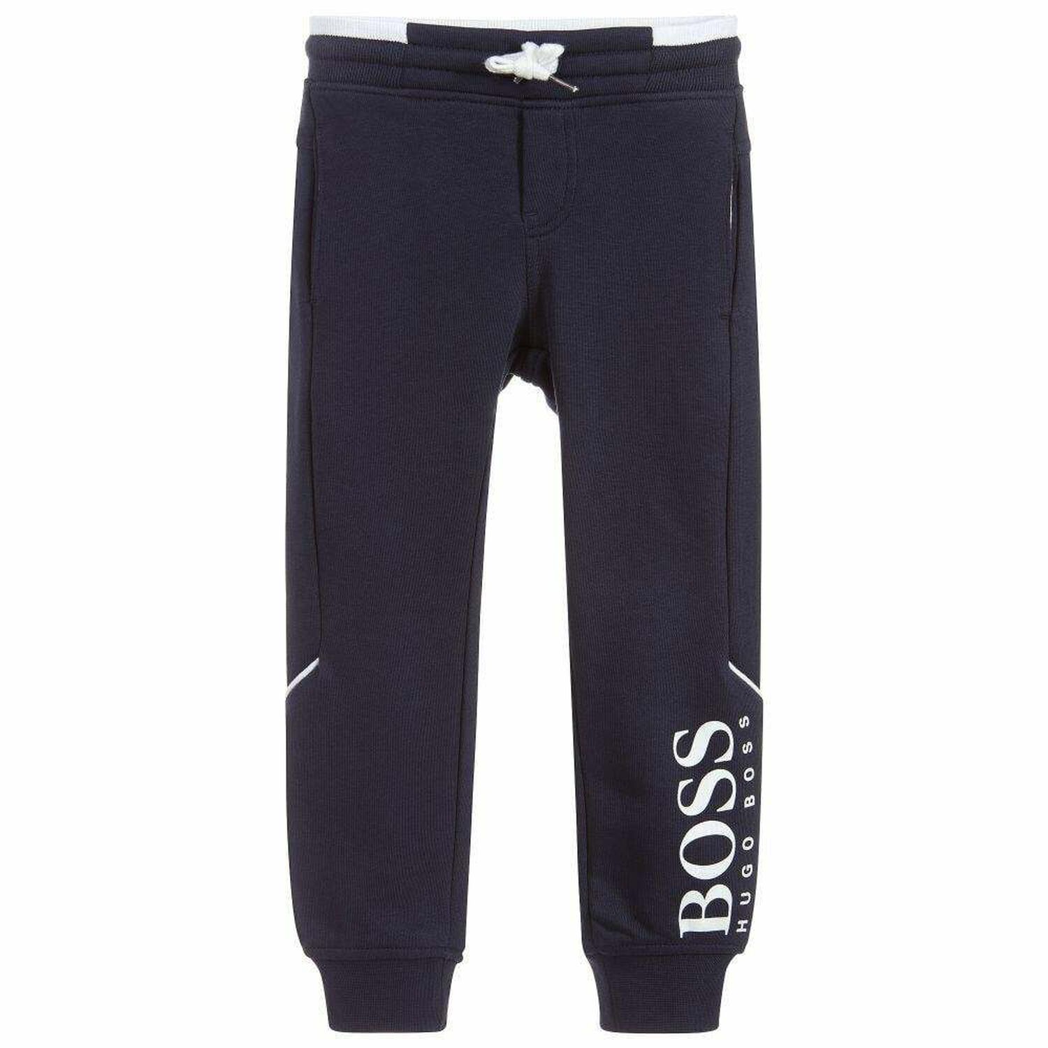 Boys Navy Blue Logo Joggers, 1, hi-res