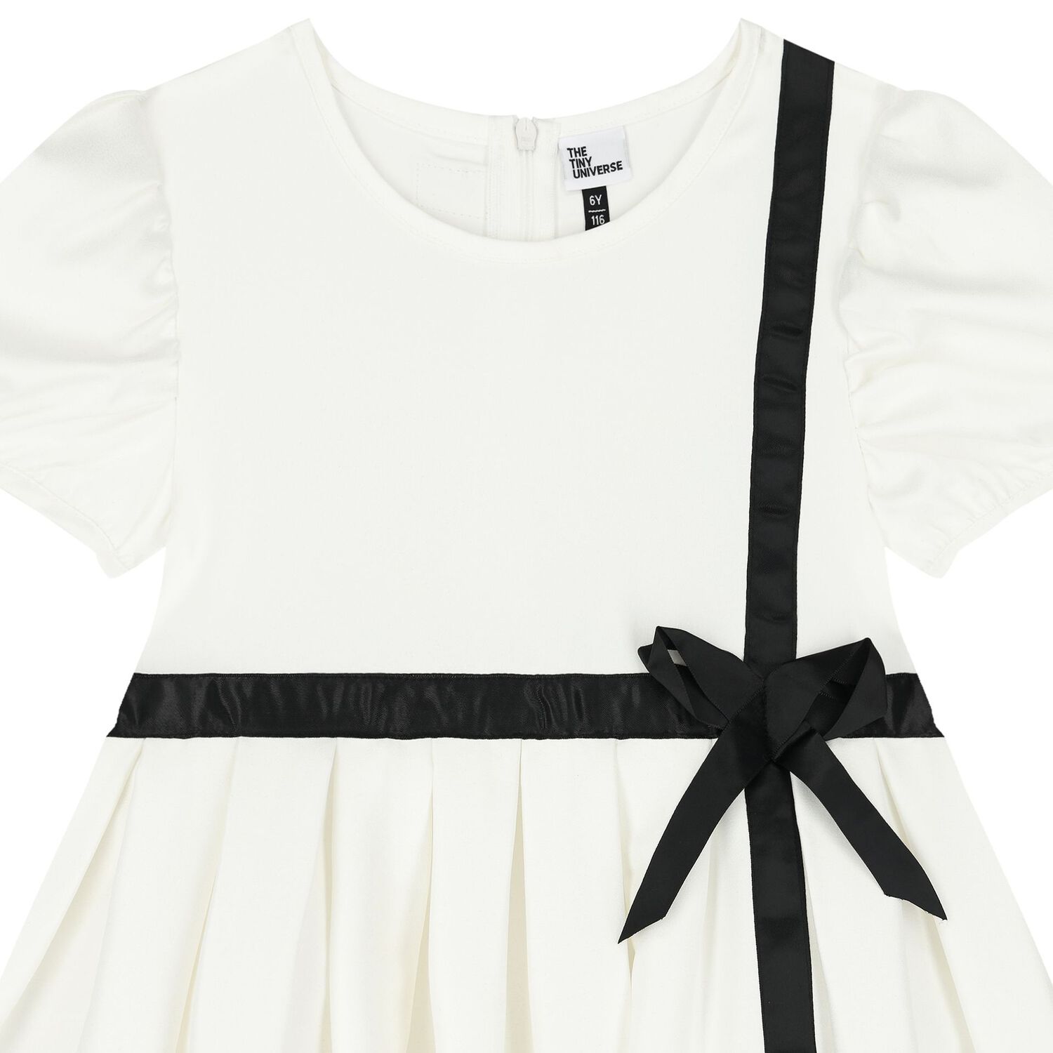 Girls White Satin Bow Dress, 1, hi-res image number null