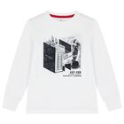 Boys White Logo Long Sleeve Top, 1, hi-res