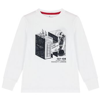 Hackett London Boys White Logo Long Sleeve Top, 1 Boys White Logo Long Sleeve Top