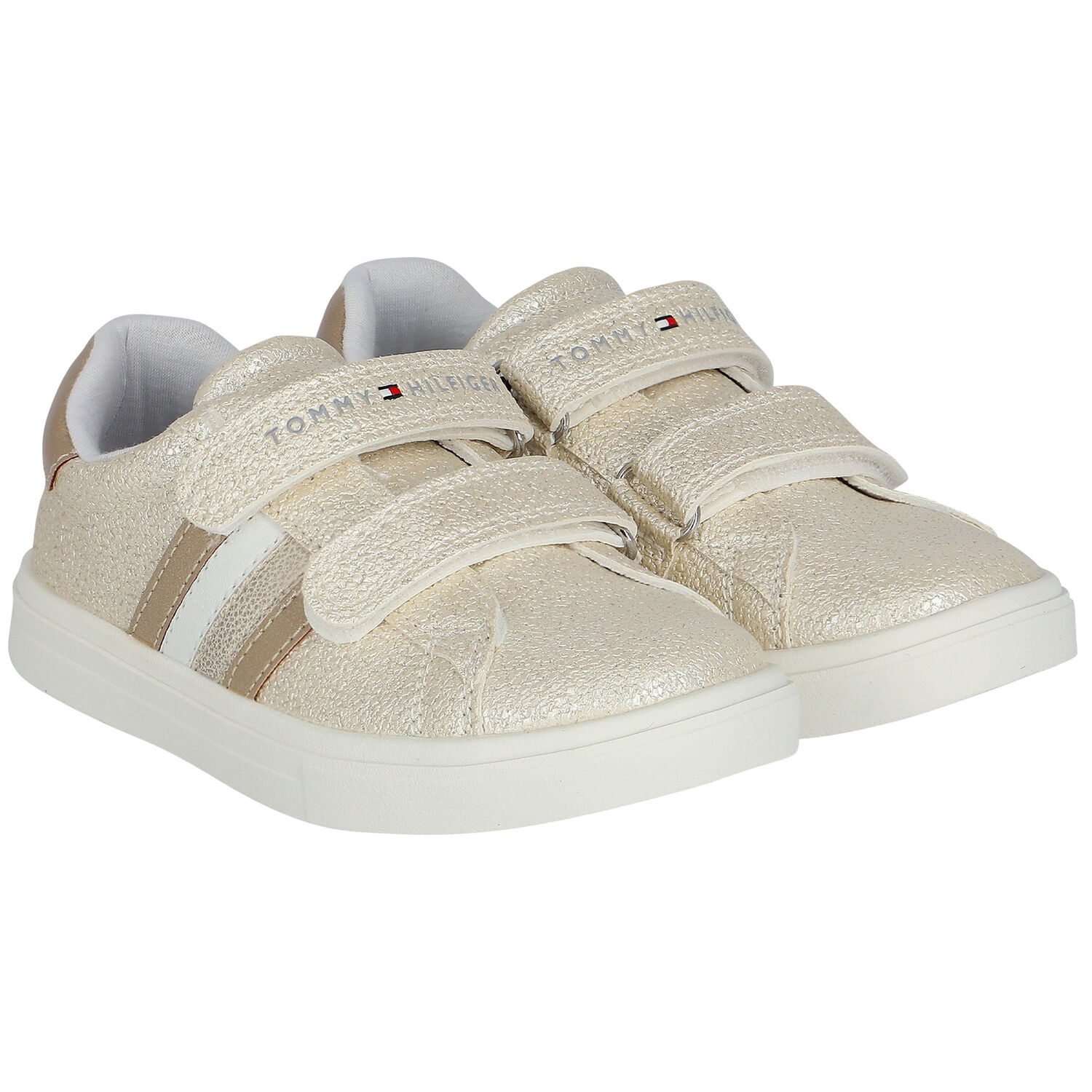 Girls Gold Glitter Logo Trainers, 1, hi-res