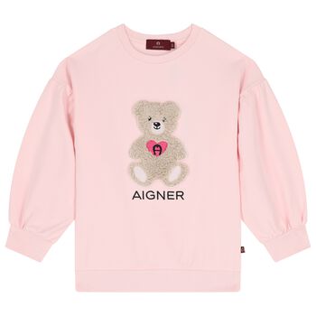 Aigner Girls Pink Teddy Bear Logo Sweatshirt, 2 Girls Pink Teddy Bear Logo Sweatshirt