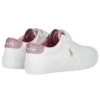 Girls White & Pink Logo Trainers