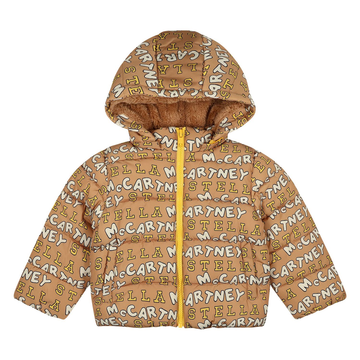 Younger Boys Beige Logo Padded Puffer Jacket, 1, hi-res
