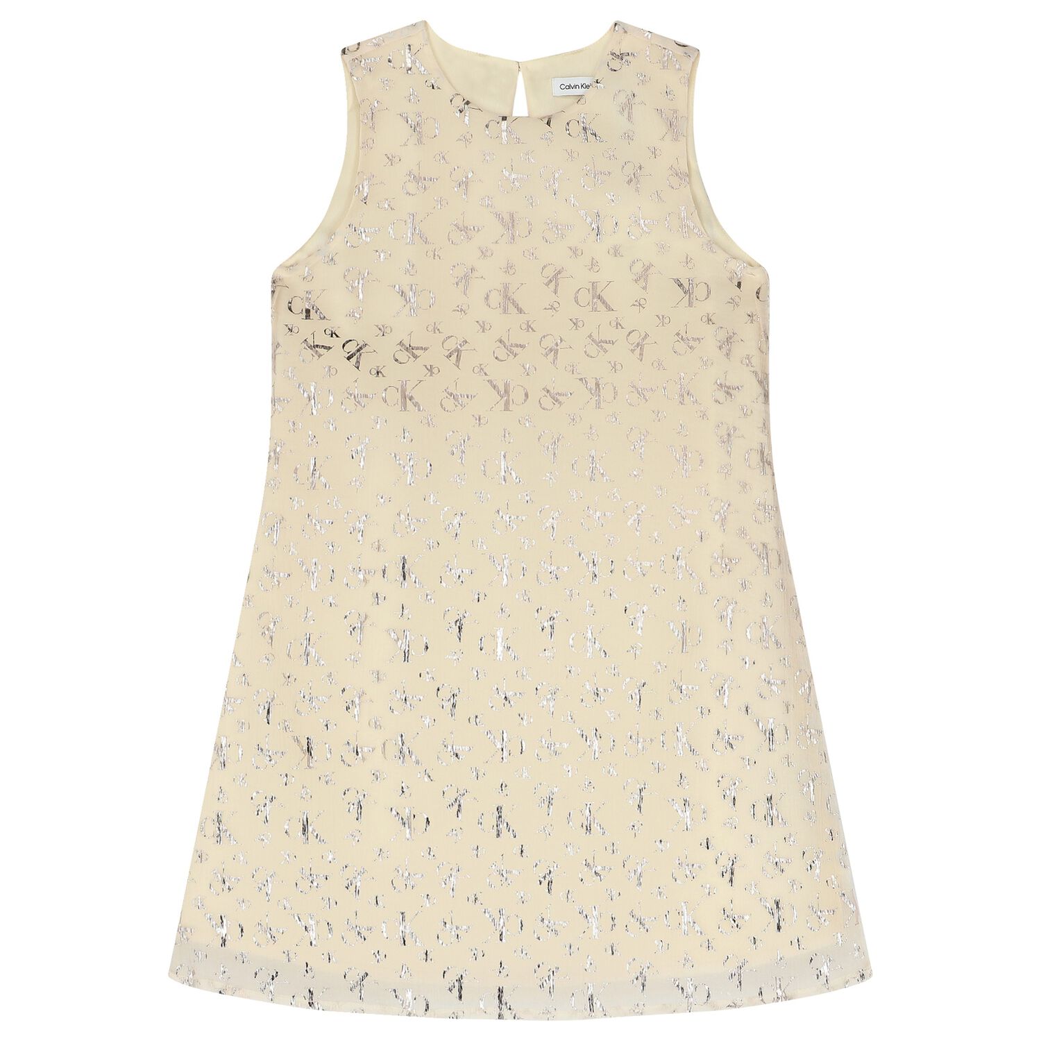 Girls Ivory & Gold Satin Dress, 1, hi-res