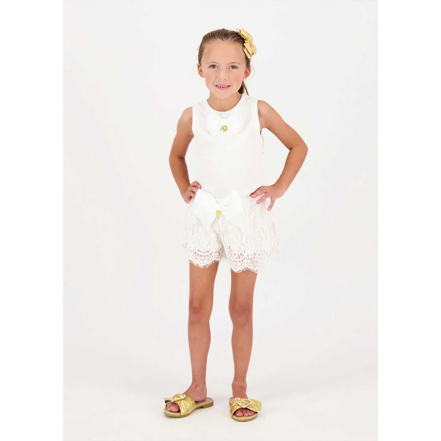 Girls White Bow Top, 1, hi-res