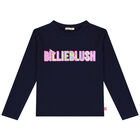 Girls Navy Blue Logo Long Sleeve Top, 1, hi-res