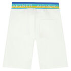 Younger Boys White Logo Shorts, 2, hi-res
