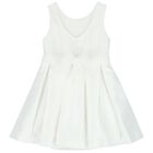 Girls White Flower Satin Dress, 1, hi-res