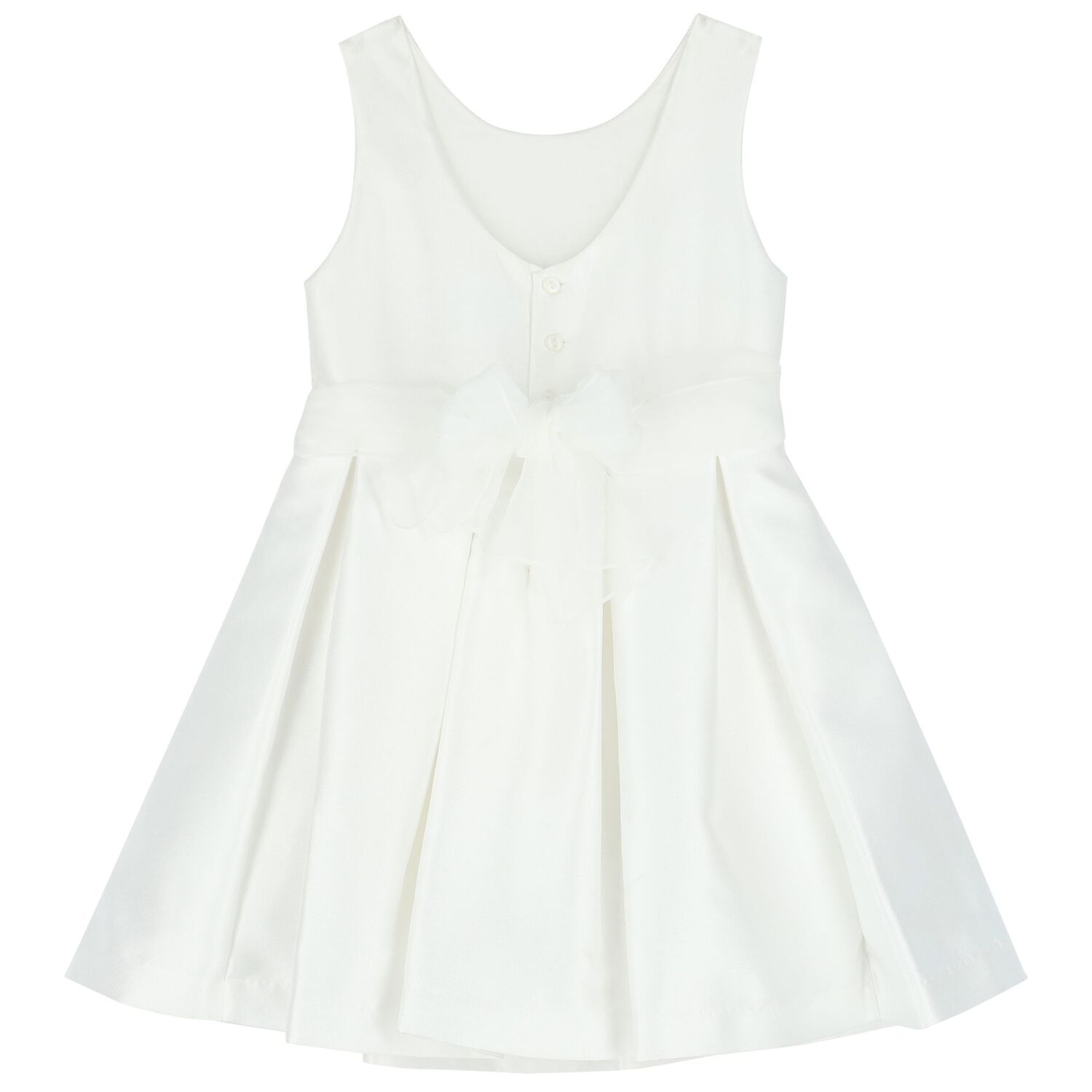Girls White Flower Satin Dress, 1, hi-res