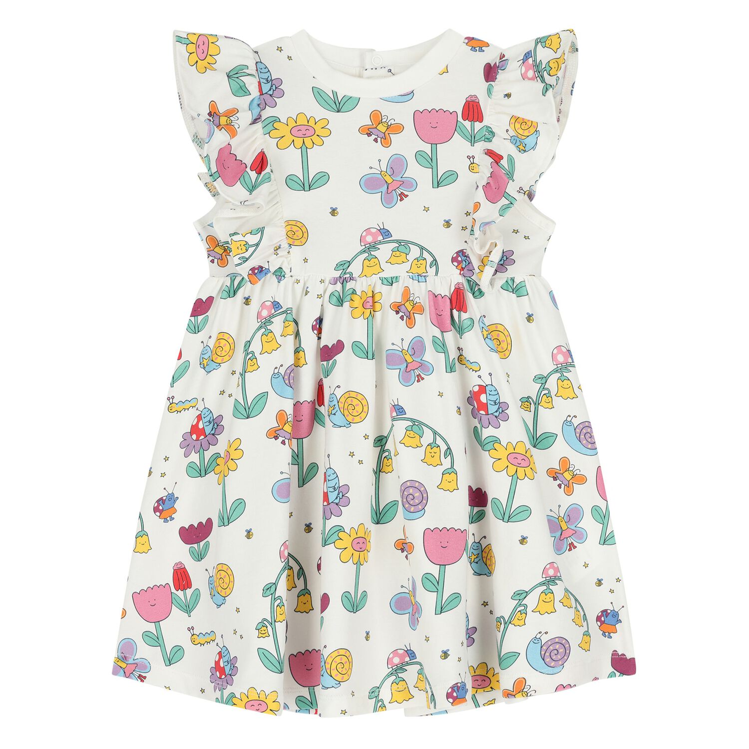 Younger Girls Ivory Ruffled Floral Dress, 1, hi-res