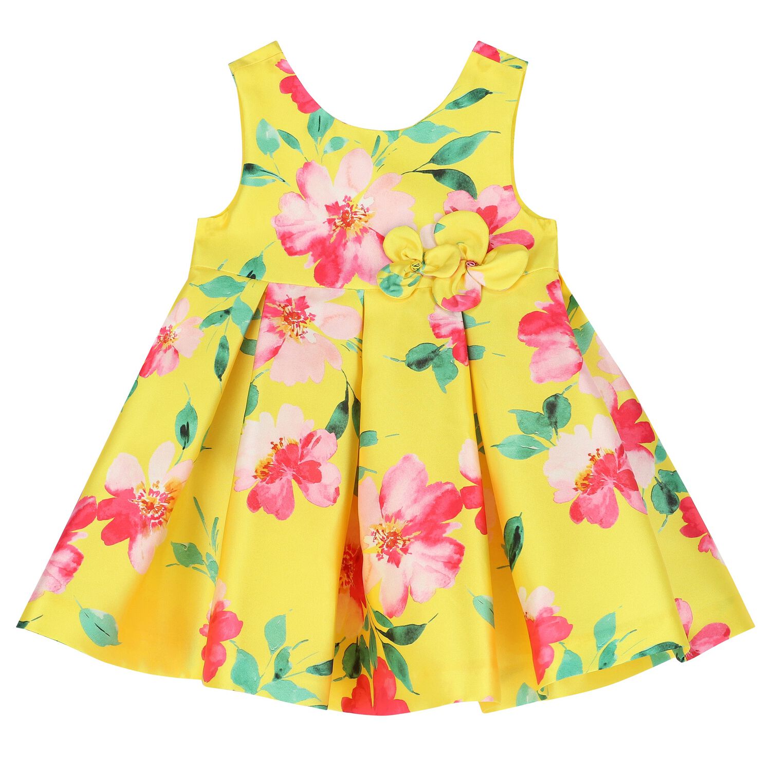 Younger Girls Yellow Floral Dress, 1, hi-res