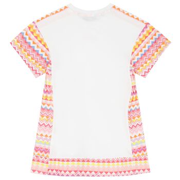Girls White & Pink Zigzag Dress