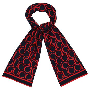 Navy Blue & Red Logo Jacquard Scarf