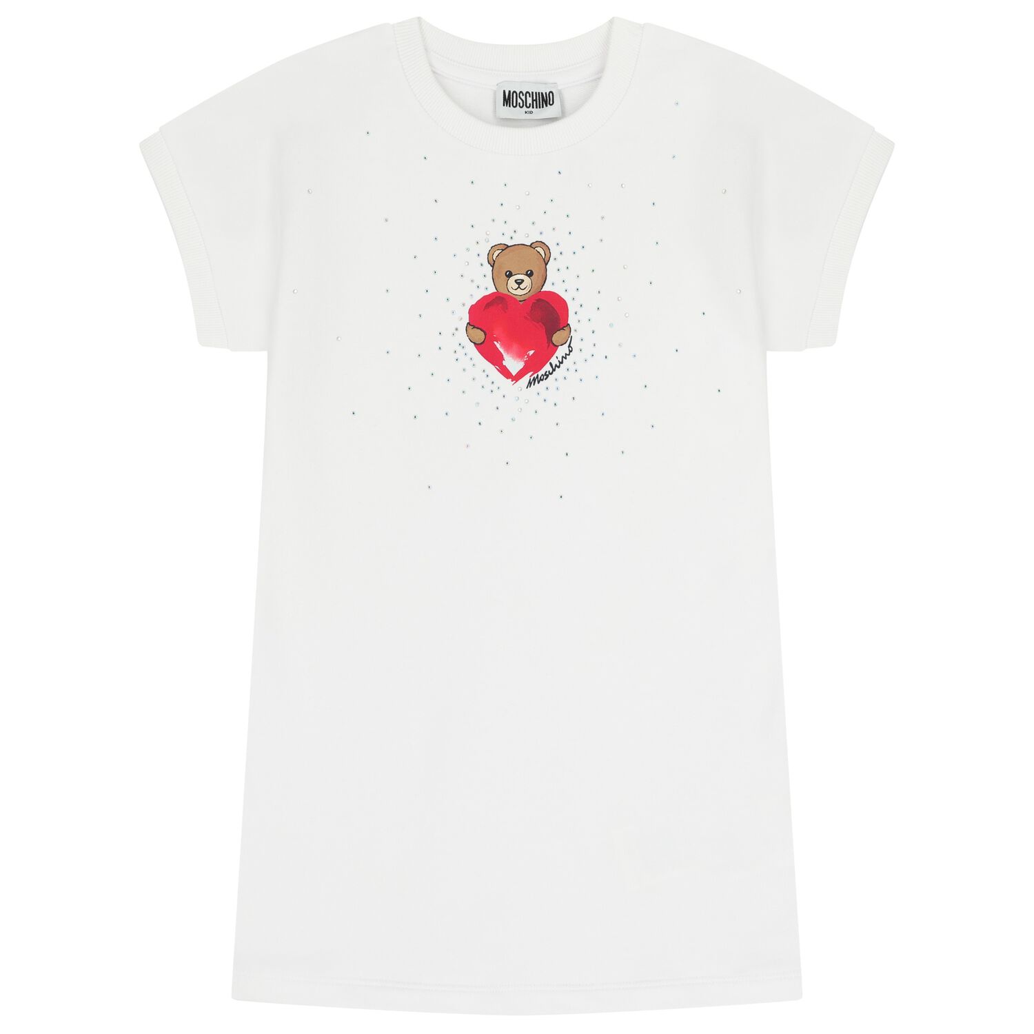 Girls White Teddy Bear Dress, 1, hi-res