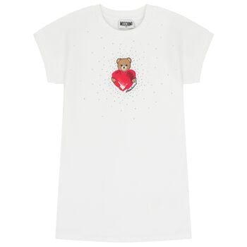 Girls White Teddy Bear Dress