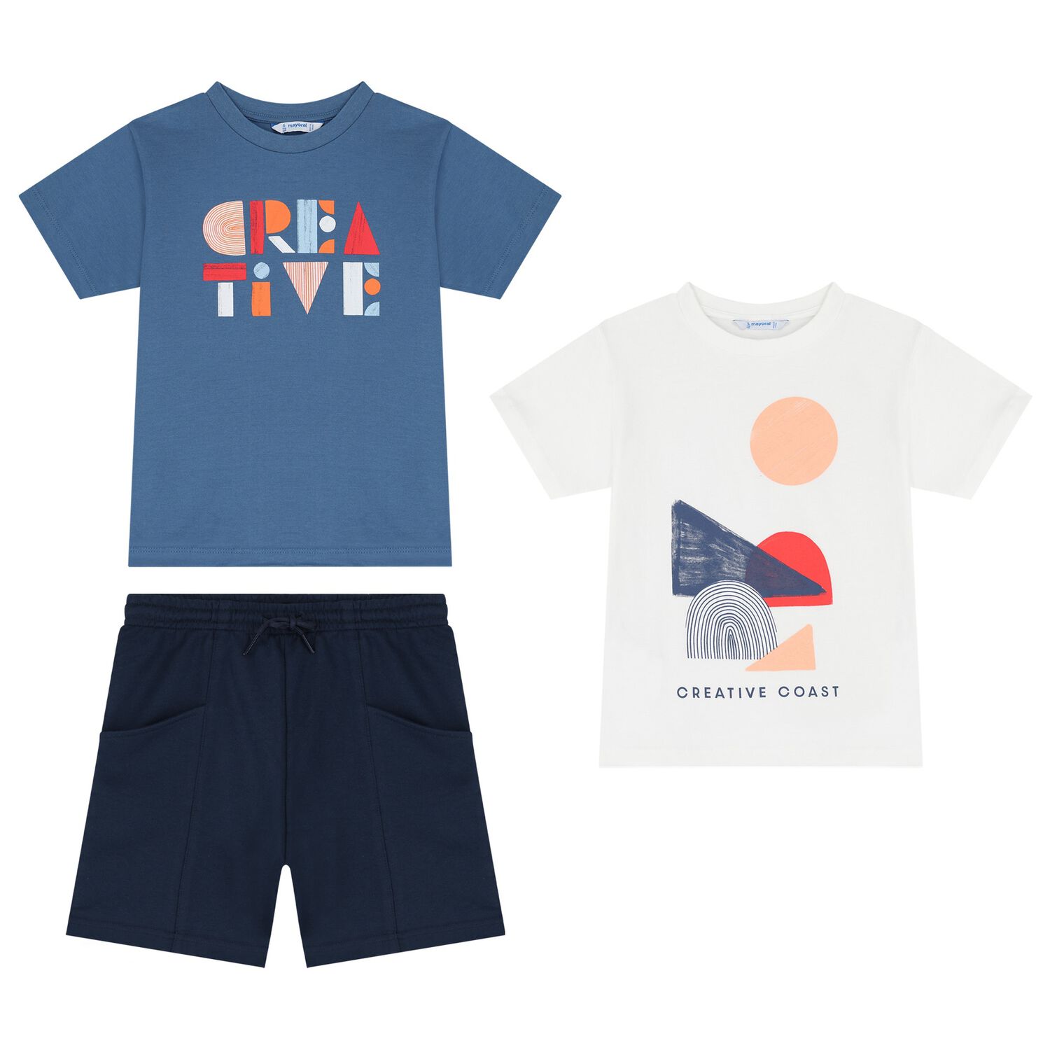 Boys White & Blue Shorts Set, 2, hi-res image number null