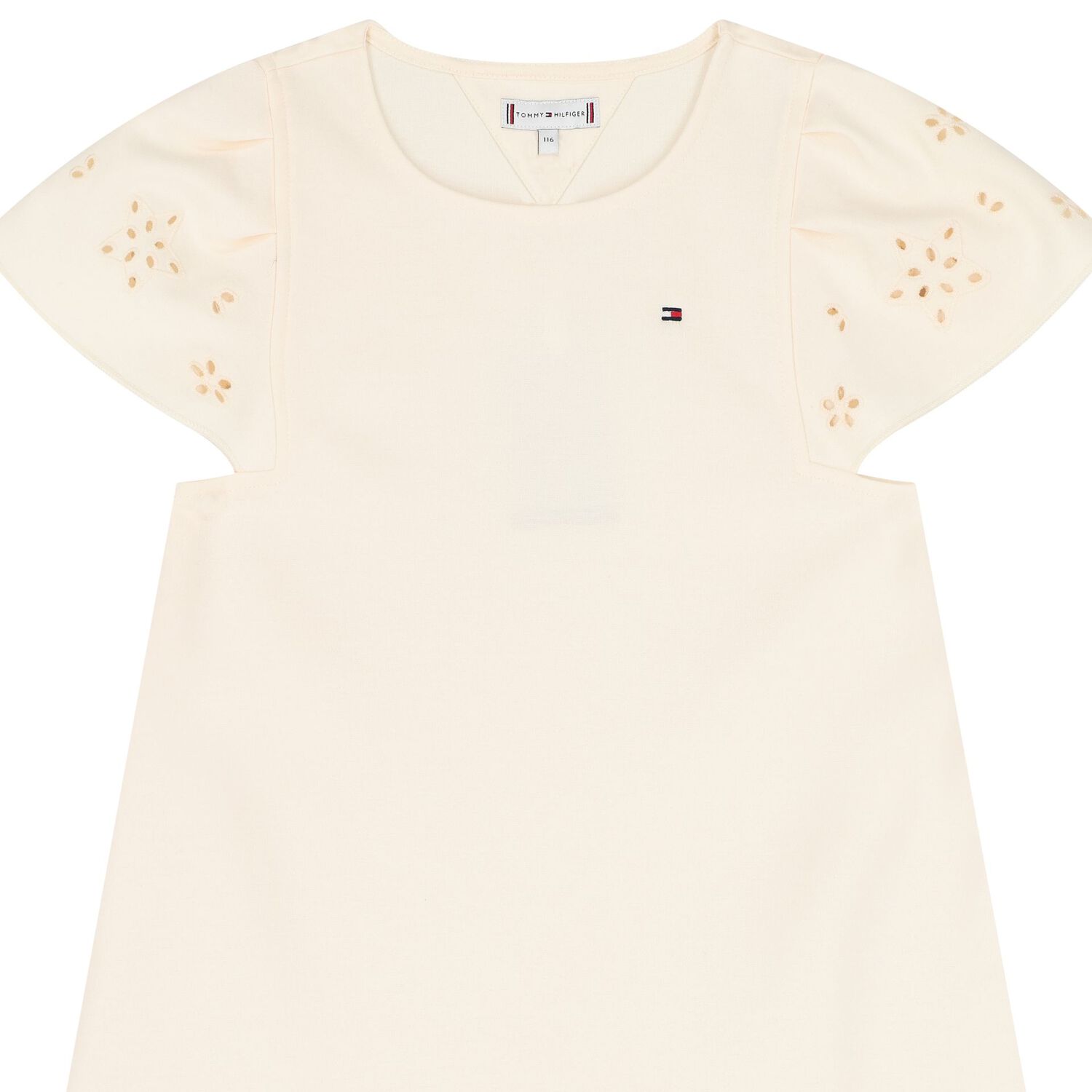 Girls Beige Logo Broderie Anglaise Dress, 1, hi-res