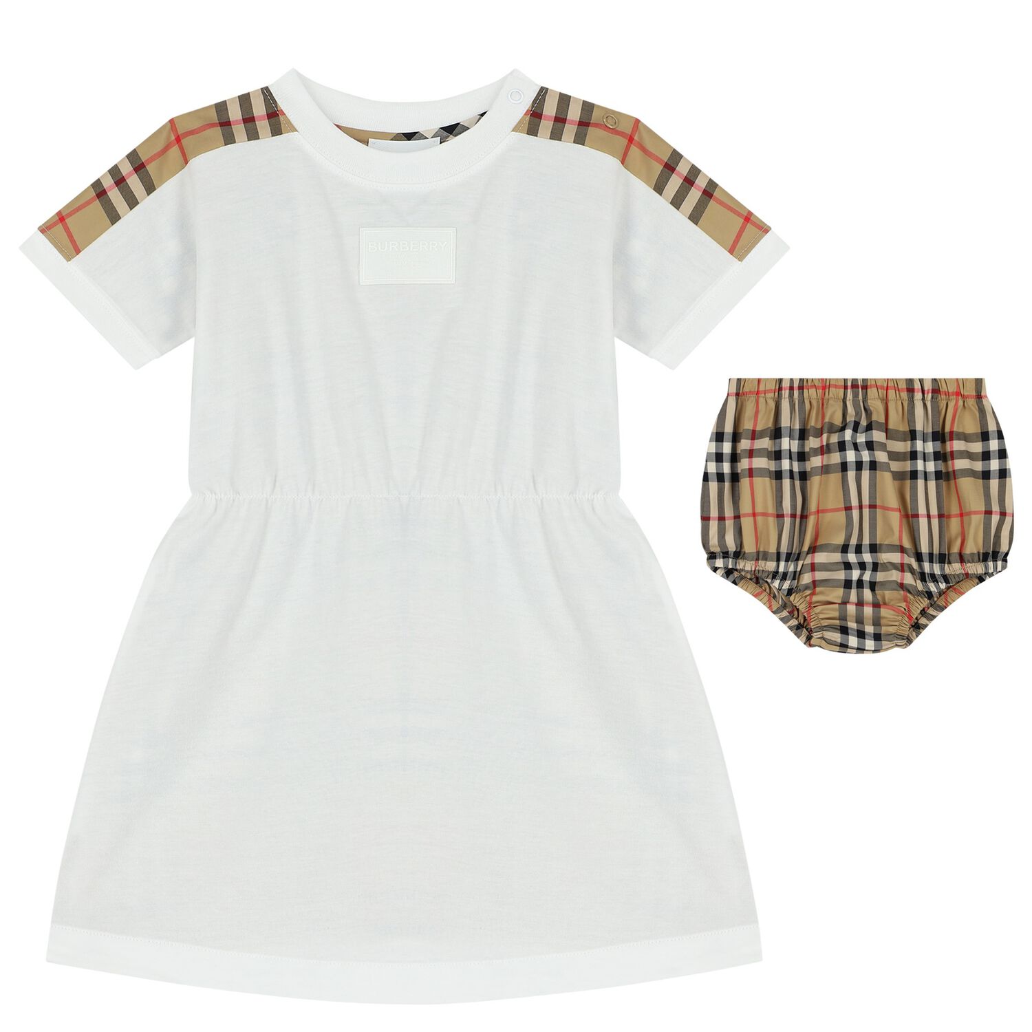Baby Girls White & Beige Check Dress Set, 1, hi-res image number null
