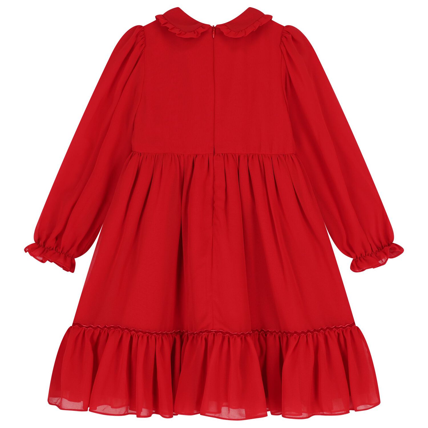 Girls Red Bow Chiffon Dress, 1, hi-res