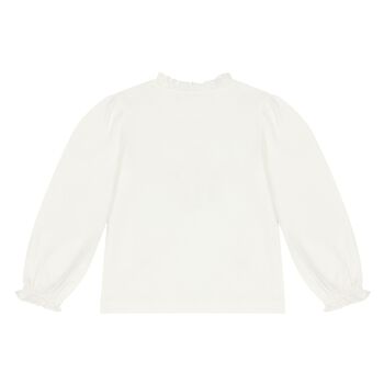 Younger Girls Ivory Flower Long Sleeve Top