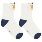 Younger Boys White, Navy Blue & Beige Socks ( 3-Pack ) , 1, hi-res