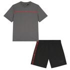 Boys Grey & Black Logo Shorts Set, 4, hi-res