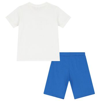 Boys White & Blue Dinosaur Shorts Set
