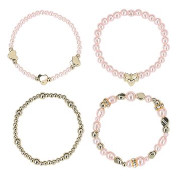 Girls Pink & Gold Beaded Bracelets (4 Pack)