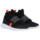 Boys Black & White Logo Trainers, 1, hi-res