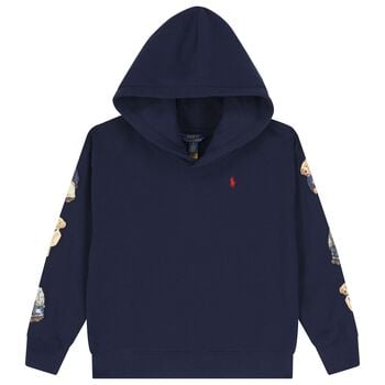 Girls Navy Blue Polo Bear Hooded Top