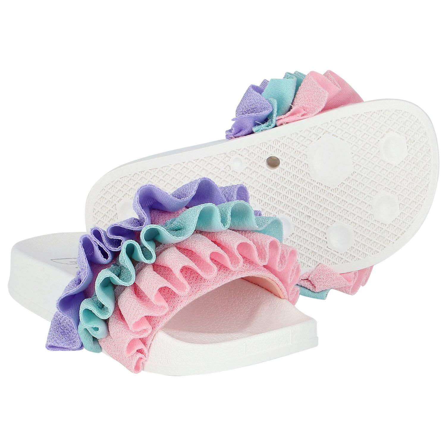 Girls White, Aqua & Purple Ruffled Sliders, 1, hi-res image number null