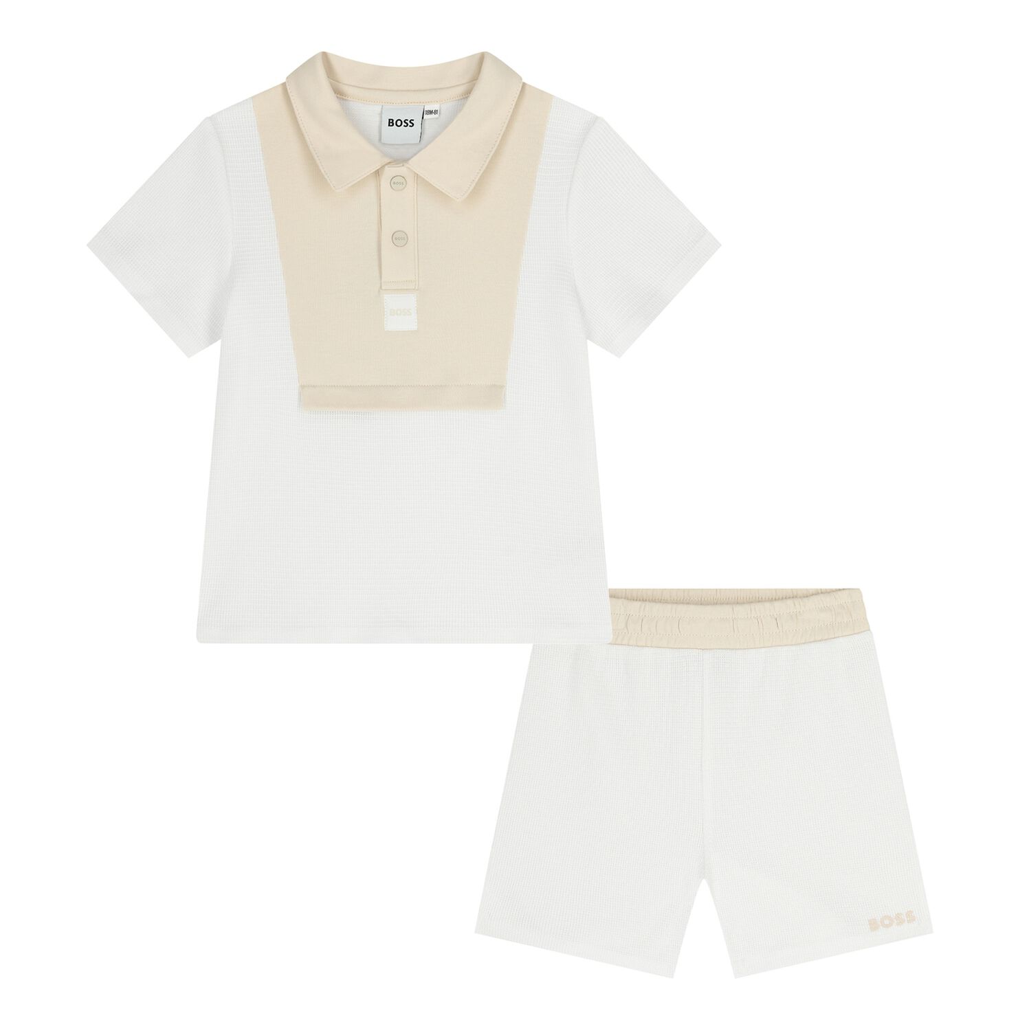 Baby Boys White & Beige Knitted Shorts Set, 1, hi-res