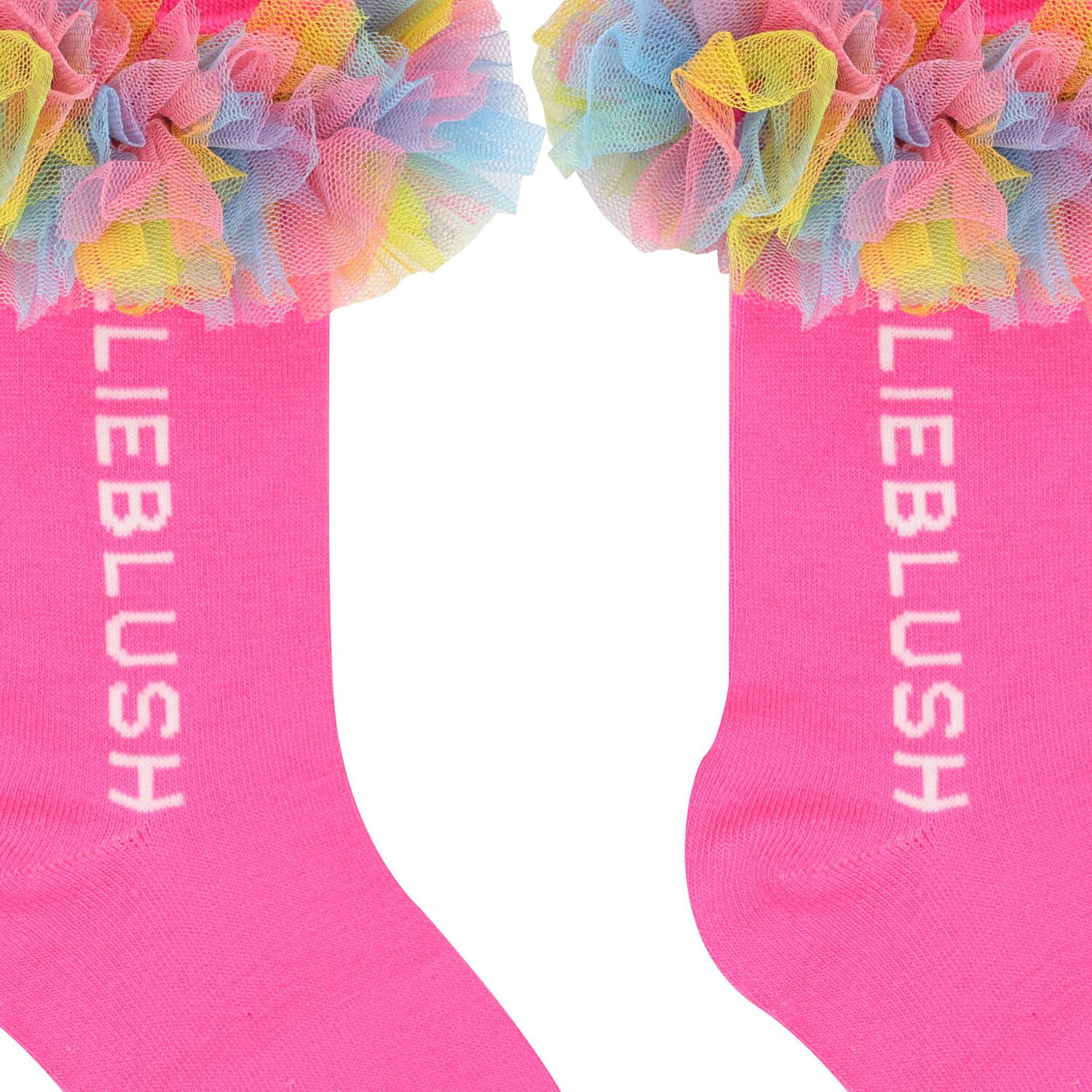 Girls Pink Logo Ruffled Tulle Socks, 2, hi-res