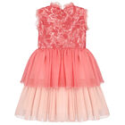 Girls Pink Tiered Chiffon Dress, 1, hi-res