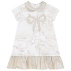 Girls Ivory & Beige Geo Map Dress, 1, hi-res