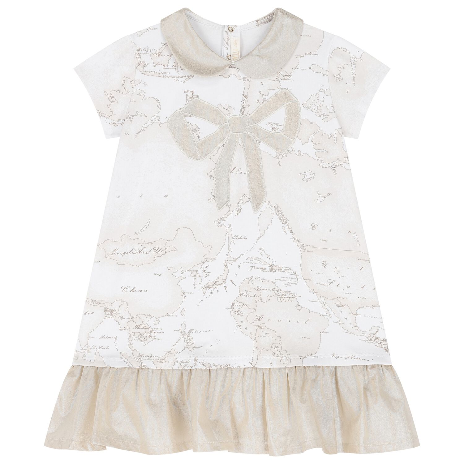 Girls Ivory & Beige Geo Map Dress, 1, hi-res