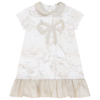 Girls Ivory & Beige Geo Map Dress