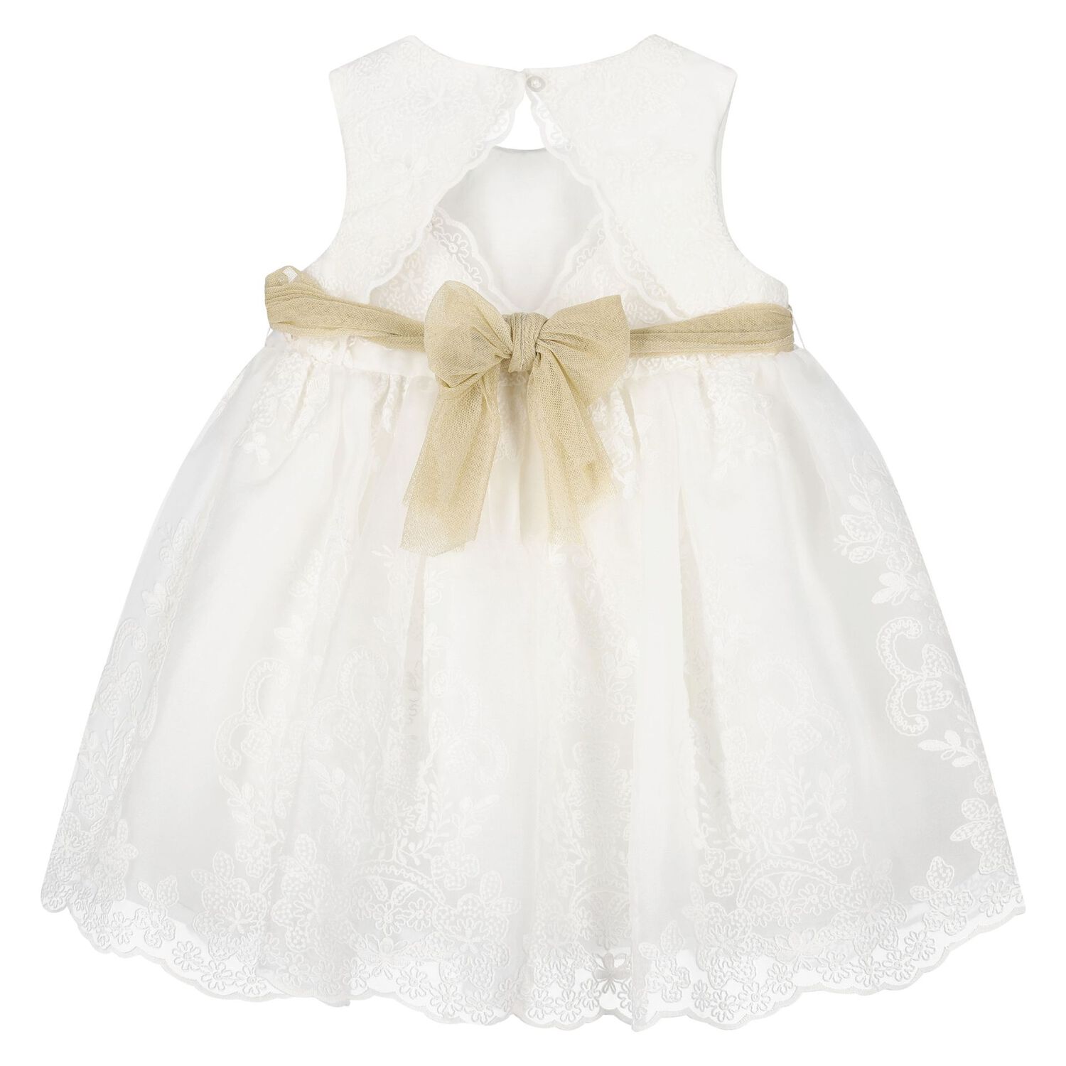 Younger Girls White & Gold Dress, 1, hi-res