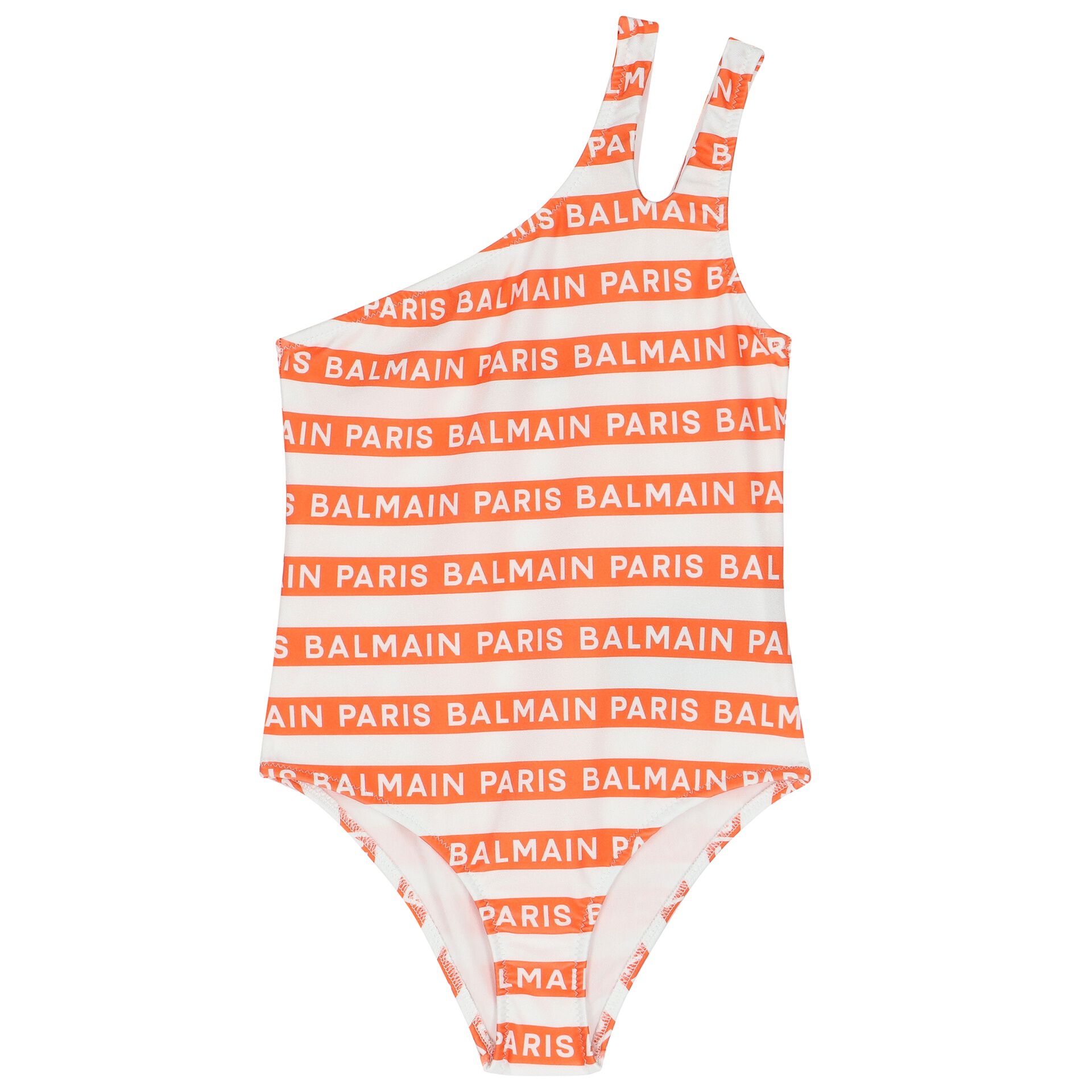 Balmain Girls White Orange Logo Striped Swimsuit Junior Couture UK