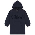 Girls Navy Blue Logo Hooded Dress, 1, hi-res