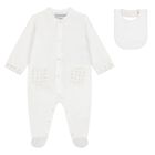 White & Beige Logo Babygrow Set, 1, hi-res