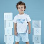 Boys White & Blue Logo Short Set, 1, hi-res