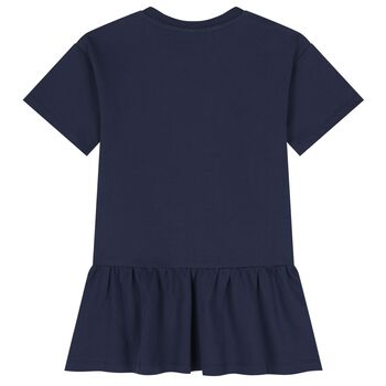 Girls Navy Blue Teddy Bear Logo Dress