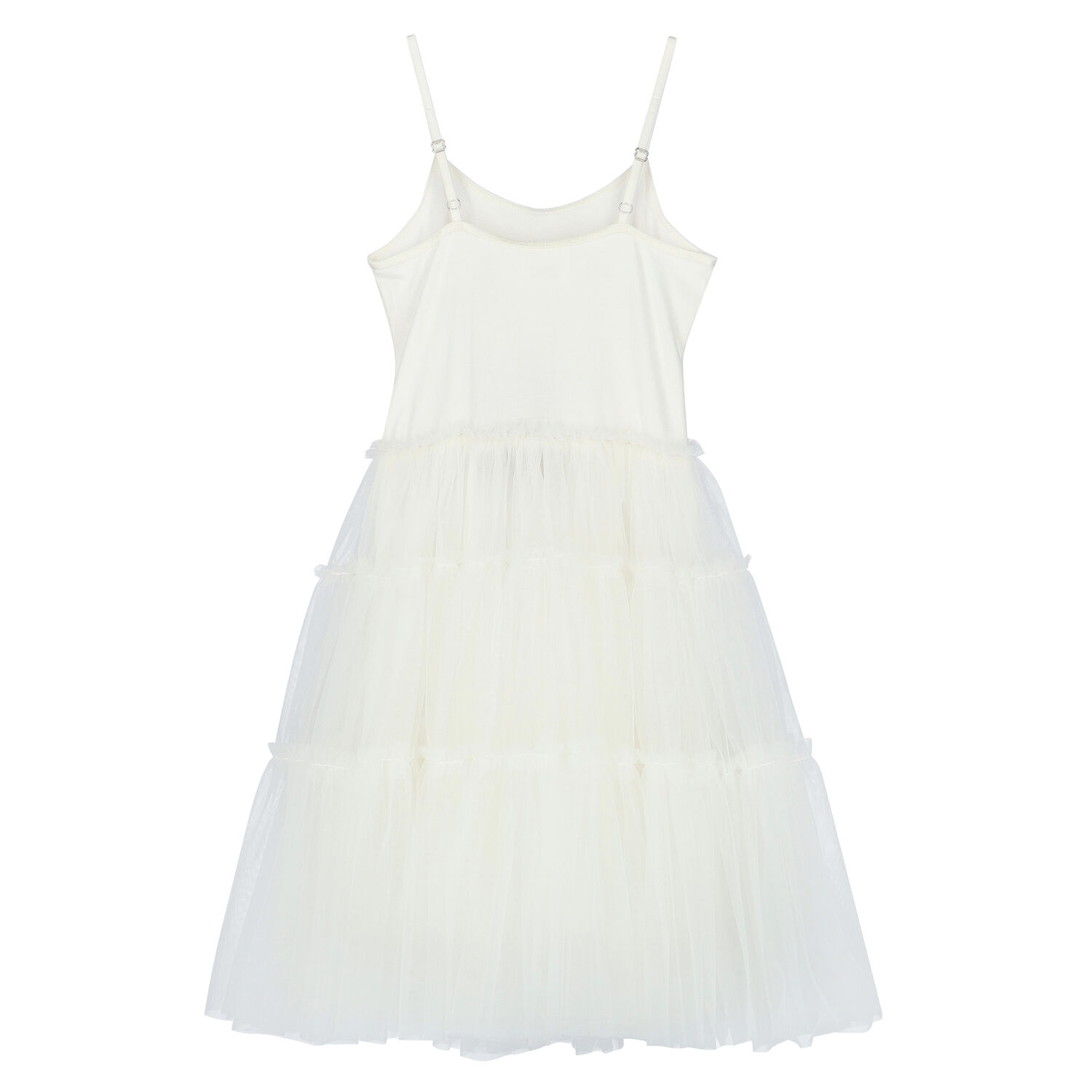 Girl White Embellished Tulle Dress, 1, hi-res