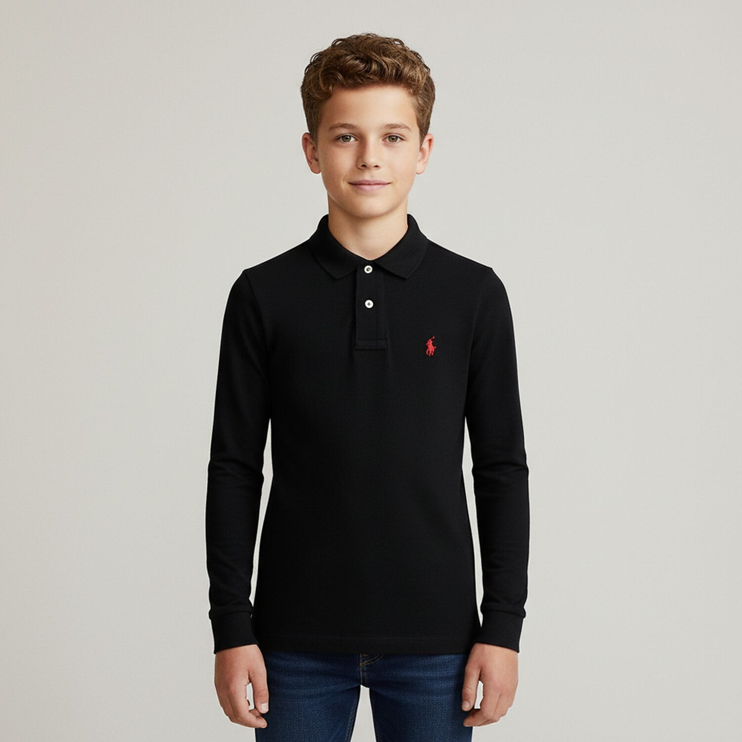 Boys Black Logo Polo Shirt , 2, hi-res